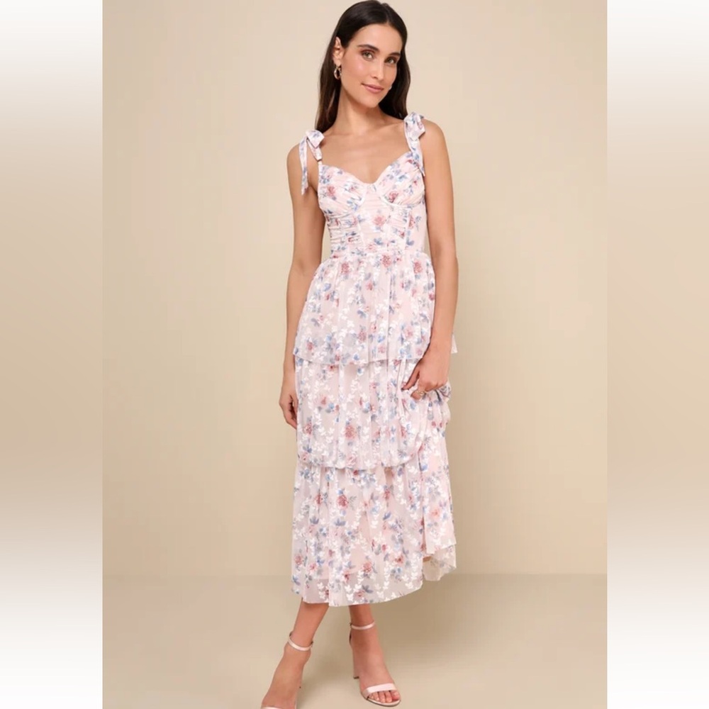 Lulu's Pink Maxi Sundress with Ruffled Tiers and Sweetheart Neckline